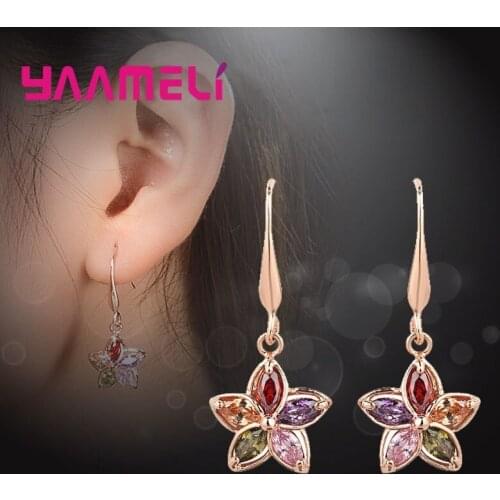 Korean Fashion Flower Drop Rhinestone Earring for Woman Girls Crystal Earring Gold Color Floral Piercing Jewelry Ear Accessories