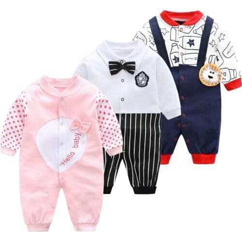 Spring-autumn Newborn Baby Clothing Rompers 2019 New Long Sleeved Cartoon Animal Jumpsuit 0-1y Boys Gentleman Pajamas Jumpsuit