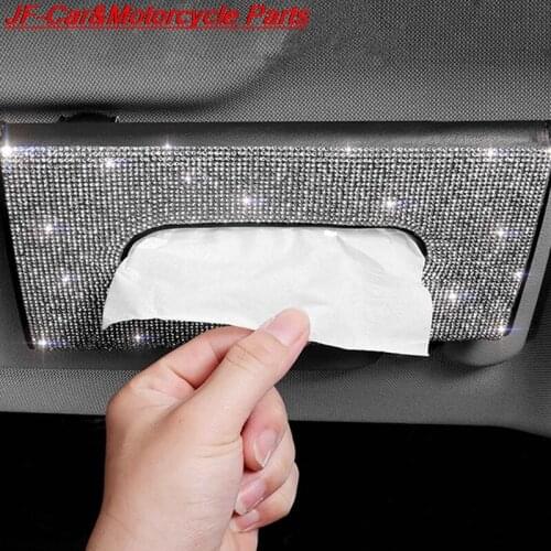 Crystal Car Tissue Box Sun Visor Paper Case Holder Auto Interior Diamond Rhinestone Tissue Box Decoration Car Styling
