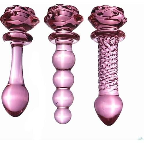 Pink Rose Flower Glass Dildo Anal Plug Female Male Adult Sex Products Appeal Anal Plug