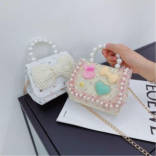 Princess Backpacks Baby Girl 2021 New Sequined Pearl Patchwork CrossBody Chic Fashion Purse Kids Chill Messenger Bag Cute