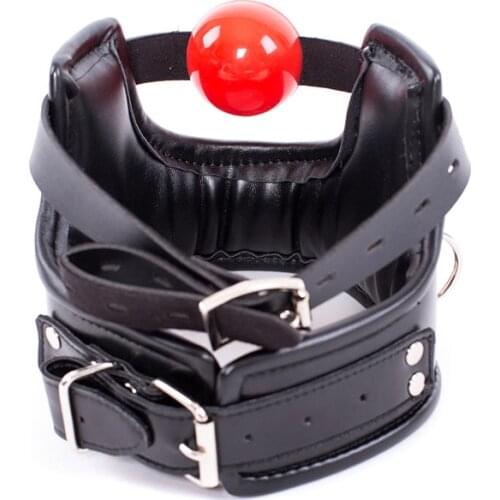 Sex Toys Slave Spong Leather Adjustable Collar with Silicone Open Mouth Ball Gag for Men Women Couples Bdsm Bondages Flirt Gay
