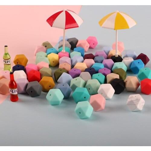 Sunrony 14mm 100pc Hexagon Bead Silicone Baby Teether Chew Silicone Baby Teething Nursing Necklace Pacifier Chain Food Grade Toy