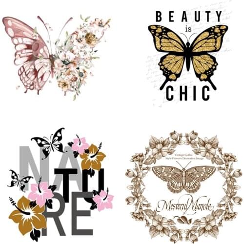 Fashion Butterfly Iron On Heat Transfers Vinyl Thermal Heat Transfer Cartoon Patches For Clothing DIY Stickers On Baby Clothes