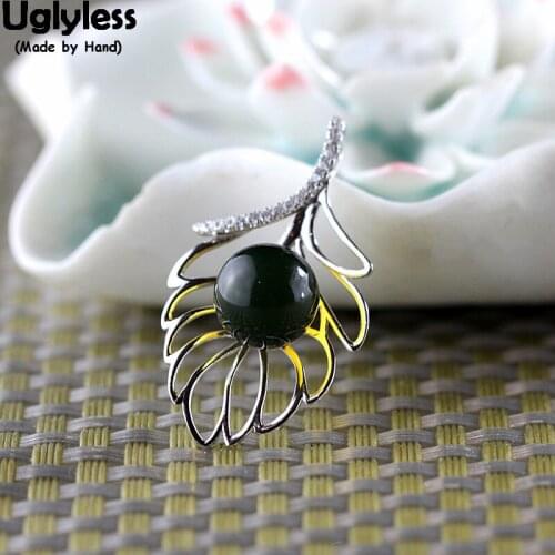 Uglyless Fashion Hollow Glossy Silver Leaf Pendants for Women Gradient Amber Necklaces NO Chains 925 Silver Leaves Jewelry P958