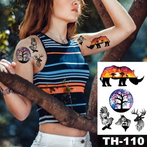 Waterproof Temporary Tattoo Sticker Sunset star rhinoceros pattern Water Transfer Bird deer animal body art flash fake tatoo