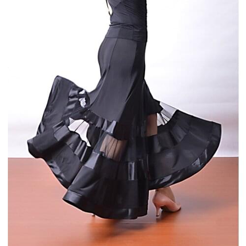 Ballroom dance eight pieces of hollow satin skirt perspective practice modern dance skirt S13023