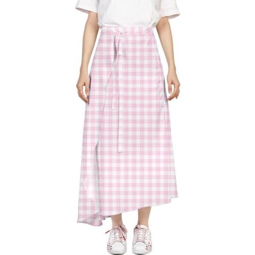 Long Skirts High Waist Summer Plaid Skirts Frill Sweet Cute Mid-Calf Skirts Women Beach Style Fashion Skirts Bottom