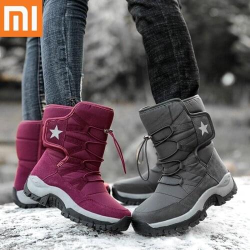 Xiaomi Winter Work Boots Womens Shoes Comfort Waterproof Cotton Shoes Male Velvet Warm Couple Snow Boots Outdoor Size 43 Black