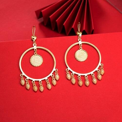 Dubai Gold Color Earrings 24K For Women Wedding Jewelry Womens Earrings For Girls Bridal Wife Gifts African Dubai French