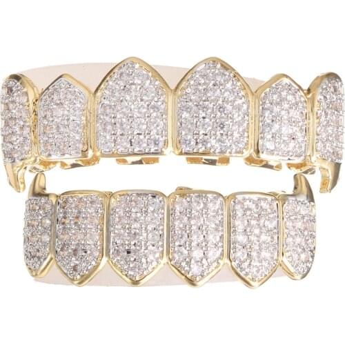 Gold w/ Plated Top & Bottom Grillz Mouth Teeth High Quality, Gold