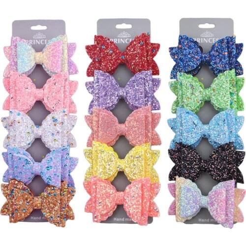 5 PCS/lot, 3.5 inch Sequin Glitter hair bow clips , Princess Chunky Glitter Bow hair clips Girls Hair accessories