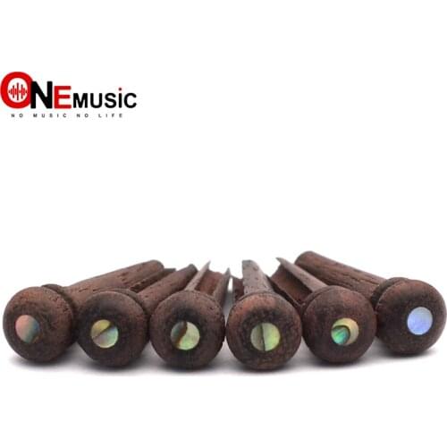 6pcs Rosewood Guitar Bridge Pins with 2.0mm Green Pearl Shell Dot Guitar Pressure String Nails Pin