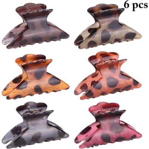 6PCS Lager Leopard Hair Claws Strong Grip Hair Jaw Clamps Hair Clip Claws for Women Girls Headwear Hair Accessories