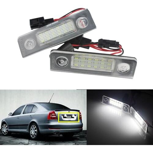 ANGRONG 2x White LED License Number Plate Light Canbus For Skoda Octavia 1Z & Roomster 5J