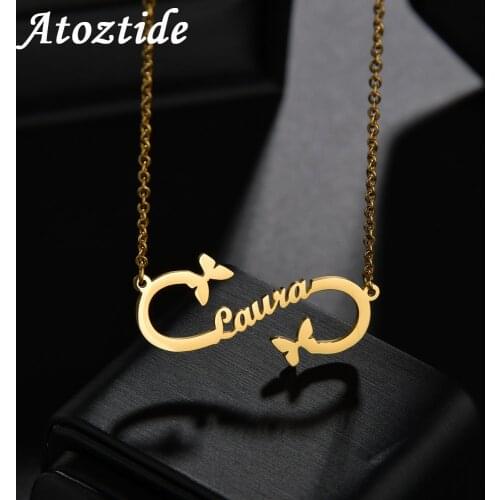 Atoztide 2020 New with Personalized Infinity Symbol for Women Butterfly Nameplate Jewelry Stainless Steel Custom Letter Necklace