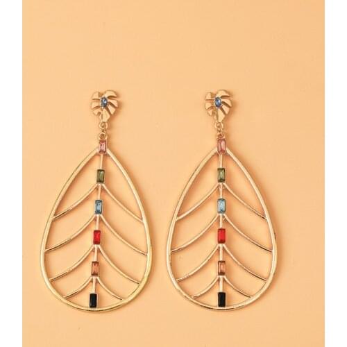 Big Hollow Tassel Leaf Alloy Glass Crystal Earrings Retro Personality Summer Simple Gold Color Fashion Jewelry Bijoux Brincos