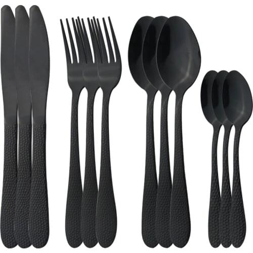 Black Dinnerware Special Pattern Silverware Set Cutlery Set Knife Fork Spoon Stainless Steel Flatware Kitchen Home Tableware Set