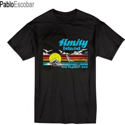 Cotton tshirt men summer top tees male tee-shirt Amity Island Vintage Jaws T-Shirt Size S-2Xl Black Color New Cool Tee Shirt