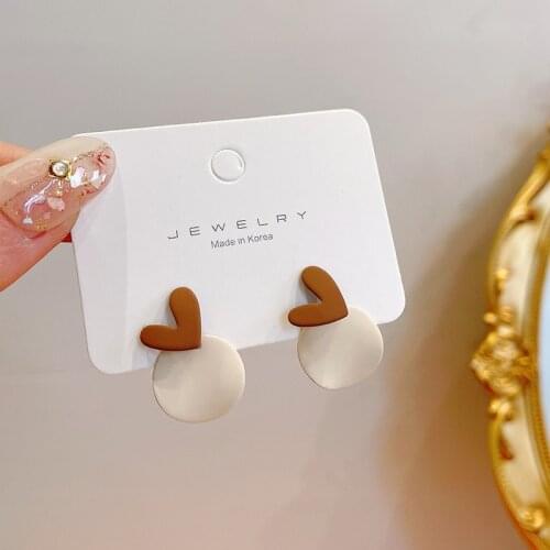 Coffee Color Love Circle Earrings Korean Temperament Cute Girl Earrings Simple Net Red Niche Design Ear Jewelry