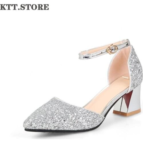 High Heeled Leather Shoes for Big Girls Princess Party Shoes with Sequins Bigger Girls Showed Paillette Heeled Shoes High Heeled