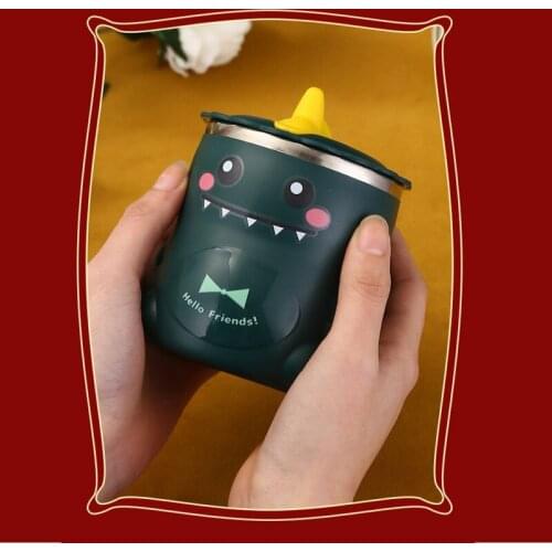 Creative Stainless Steel Cup Baby Complementary Food Cup Double Insulation Cartoon Dinosaur Shape Milk Cup Baby Learn To Drink