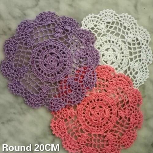 20CM Round Pastoral Crochet Flowers Pattern Doily Tea Glass Drink Coasters Table Cloth Placemat For Kitchen Cotton Home Decor
