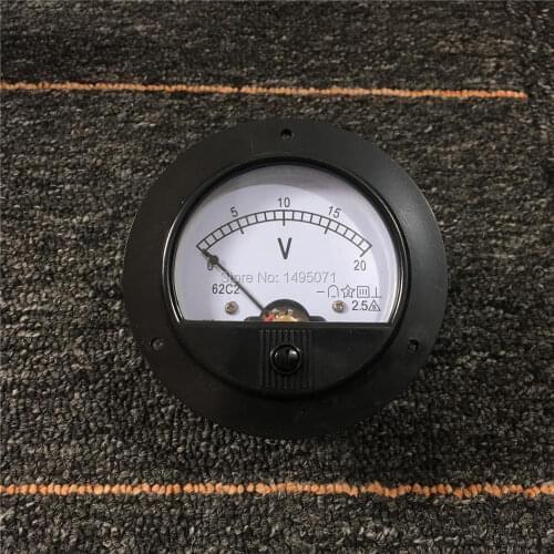 1pcs 62C2 DC 20V Round Analog Volt Voltage Panel Meter Voltmeter Class 2.5 Mechanical Pointer Gauge DC 0-20V