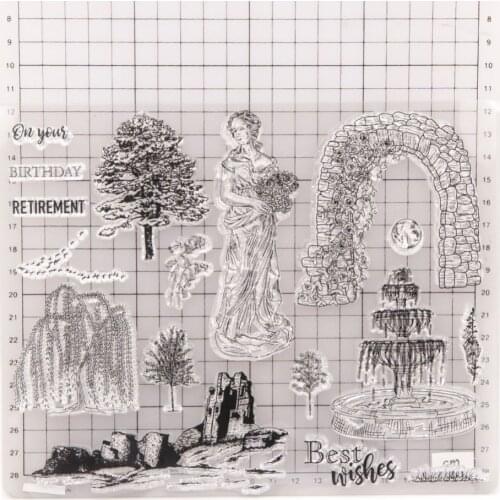 Ladies Holding Flowers Tree Fountain Metal Cutting Dies and Stamps Scrapbooking For Paper Making Birthday Embossing Card Craft