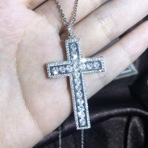 QTT Fashion Female Multi Style Cross Pendants Necklace 925 Sterling Silver Color Chain Necklace Fine Jewelry For Women