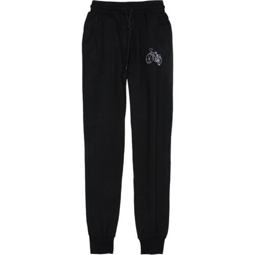 Fashion Bicycle Diamond Joggers Women Autumn Elastic Waist Casual Loose Harem Pants Korean Style Black Trouser P1041