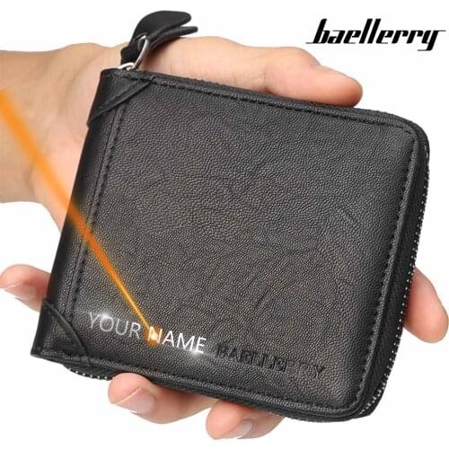2020 Men Wallets Name Engraving Zipper Short PU Leather Card Holder High Quality Male Purse Coin Holder Men Wallet Carteria