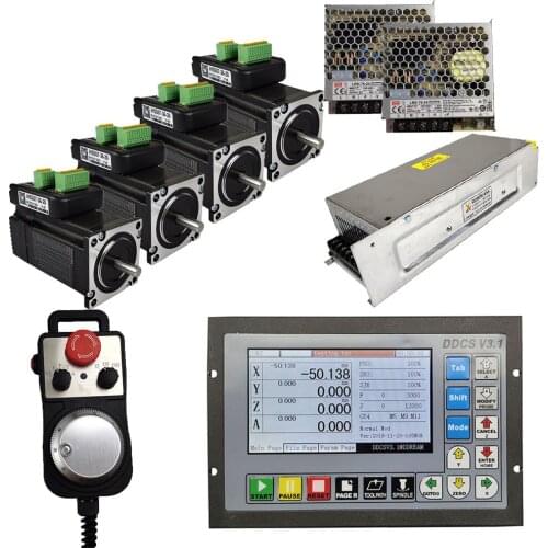 Nema23/57 integrated hybrid servo motor CNC kit ddcsv3.1 4-axis motion control system DC power supply emergency stop MPG
