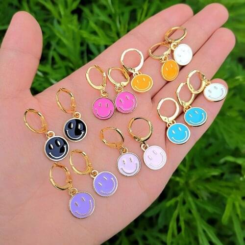 New Arrival Metal Geometric Earrings Womens TRENDY Alloy Smiling Face Color Cartoon Pendant Stud Earrings Jewelry for Girls