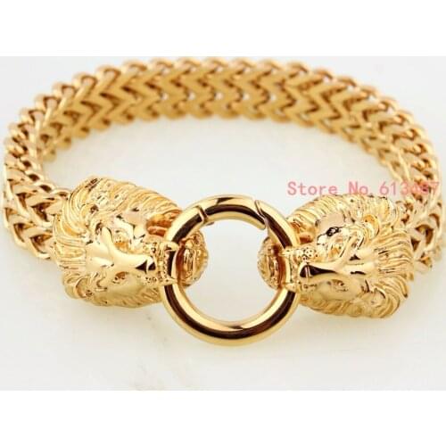 Wholesale Mens Boys Gold Chain Bracelet Stainless Steel Punk Bangle Mens Cool Vintage Jewellery Free Shipping