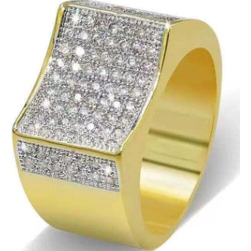 Ofertas 2021 Whole Sale Trendy Business Mens Mosaic Crystal Concave Cubic Zirconia Punk Hip Hop Style Geometric Ring Jewelry