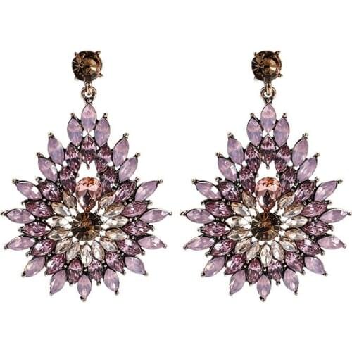 Exaggerated Ethnic Antique All Full Clear Rhinestone Chunky Pendant Drop Earrings for Women Girls Silver Bohemia Jewelry Bijoux