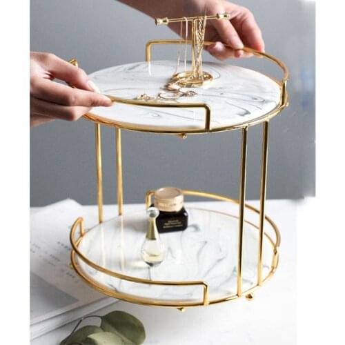 Dea Luxuly Marmo Doppio Strato Rack Stoccaggio Cosmetici Desktop di Gioielli Scatola di Profumo Partito Piatto di Torta Dessert