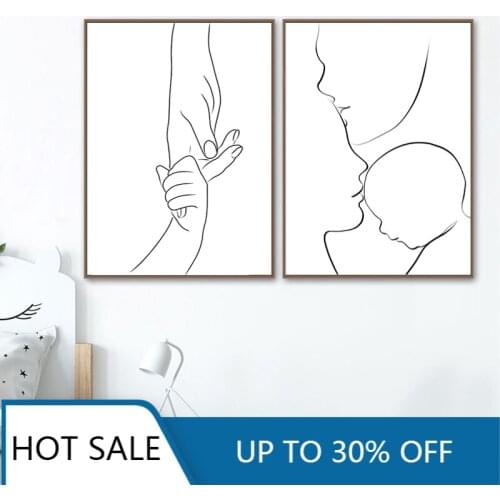 Family Love Poster Newborn Mom Hands Line Wall Art Canvas Painting Poster Nursery Wall Decor Pictures Prints Baby Room Decor