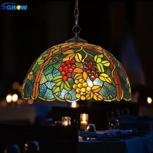 SGROW Art Deco Tiffany Style Pendant Light Hand-made Glass Lighting Fixtures for Living Room Dining Room Bedroom Hanging Lampara