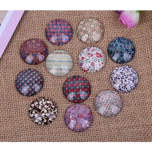 24pcs 12MM 14MM 16MM Linen Finish Pattern Round DIY Handmade Photo Glass Cabochons & Glass Dome Cover Pendant Cameo Settings
