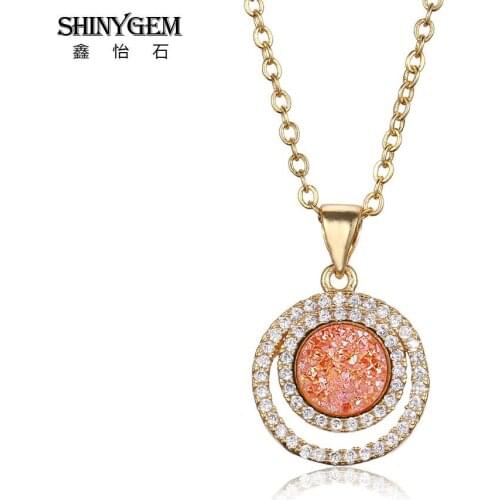 ShinyGem Eternal Wheel Sparkling Rhinestone Druzy Necklace Gold Chain Natural Crystal Gem Stone Pendant Necklaces For Women 2020