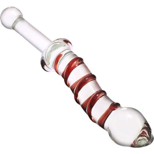 Red Stripe Transparent Glass Dildo G Spot Anal Massage Rod Female Masturbator Glass Penis Dildos For Women Eoric Adult Sex Toys