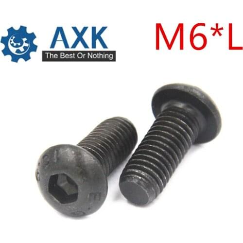 50pcs M6*L Black Steel 10.9 Grade Round Head Screws M6 ISO7380 Hex Socket Button Head Cap Screw Vis Parafusos Screws Bolts