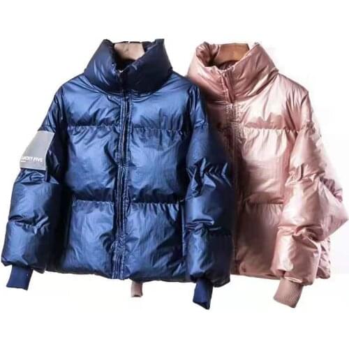 2019 Winter Glossy Down Parka womens jackets large sizes Winter Warm Blue Thick Parka Loose Coat Winter Women Jacket Outerwear