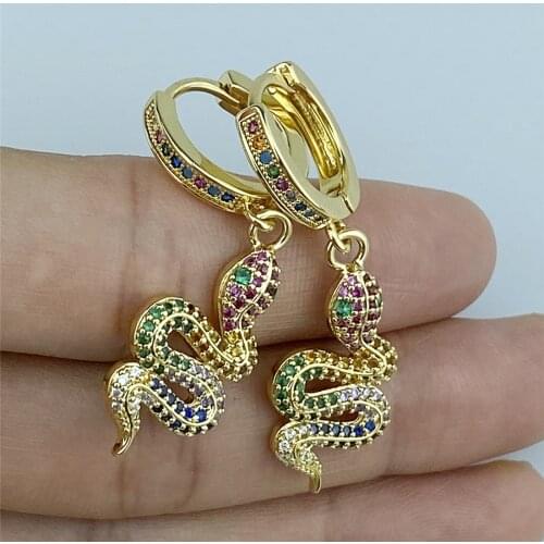 Fashion Snake Shape Earrings Luxury Rainbow AAA Zirconia Statement Charm Copper Earrings for Women Wedding Party Gift