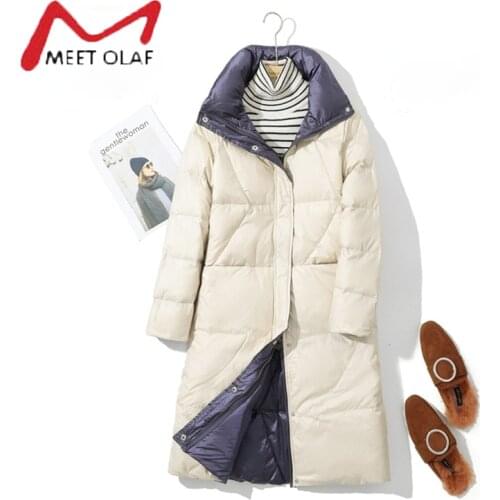 2021 New Women Double Sided Down Long Jacket Winter 90% White Duck Down Coat Double Breasted Warm Down Parkas Snow Outwear
