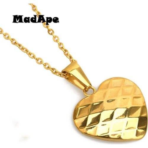 MadApe Fashion 316L Stainless Steel Heart Pendants & Necklace Gold Color Sweater Chain For Women Valentines Day Gift collar