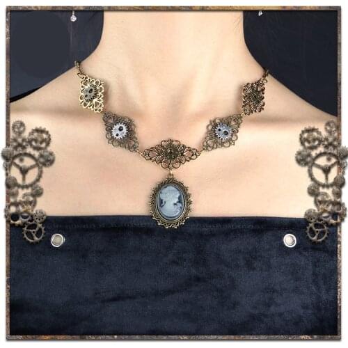 Steampunk Womens Necklace Beautiful Victorian Beauty Head Pendant Necklace Lady Vintage Gothic Necklace Christmas Gift
