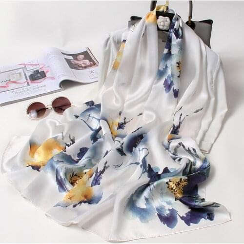 100% Pure Real Silk Scarf Women Luxury Brand Neckscarf Print Nature Silk Shawls Wraps Soft Long Scarves Headscarf Foulard Femme